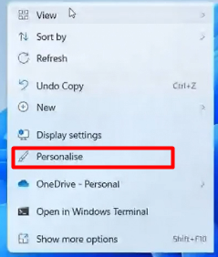 Right-click on your desktop and select the Personalize Option