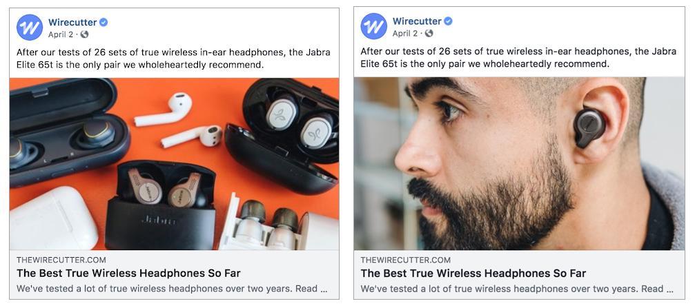 Split test paid ad campaign from Wirecutter uses different images.
