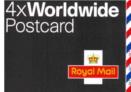 British Stamps Self Adhesive Booklets Item: view larger image for SG MJA1 (2004) - 4x'Worldwide Postcard' - Walsall - 'THE REAL NETWORK' removed<br/>Containing 2357ax4
