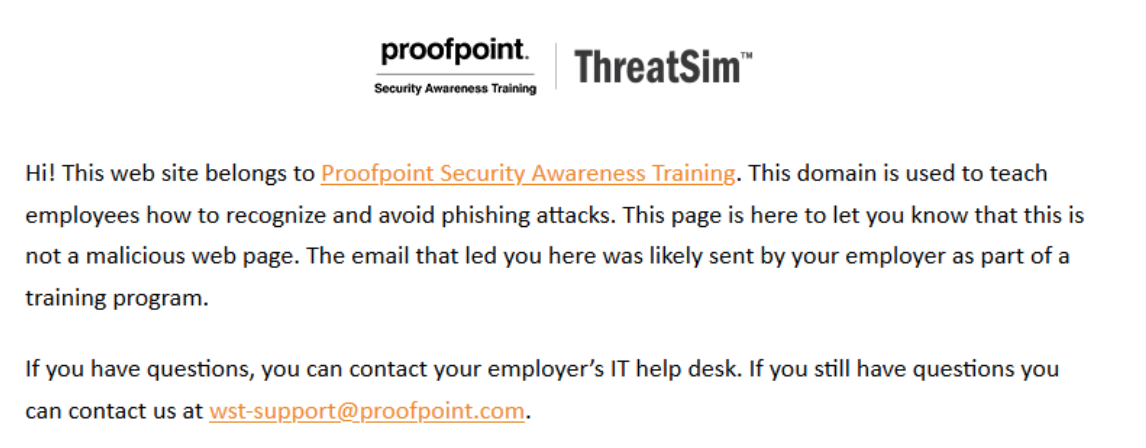 A second screenshot from the complaint, showing the "teachable moment" message shown by the plaintiff's cybersecurity solution. 