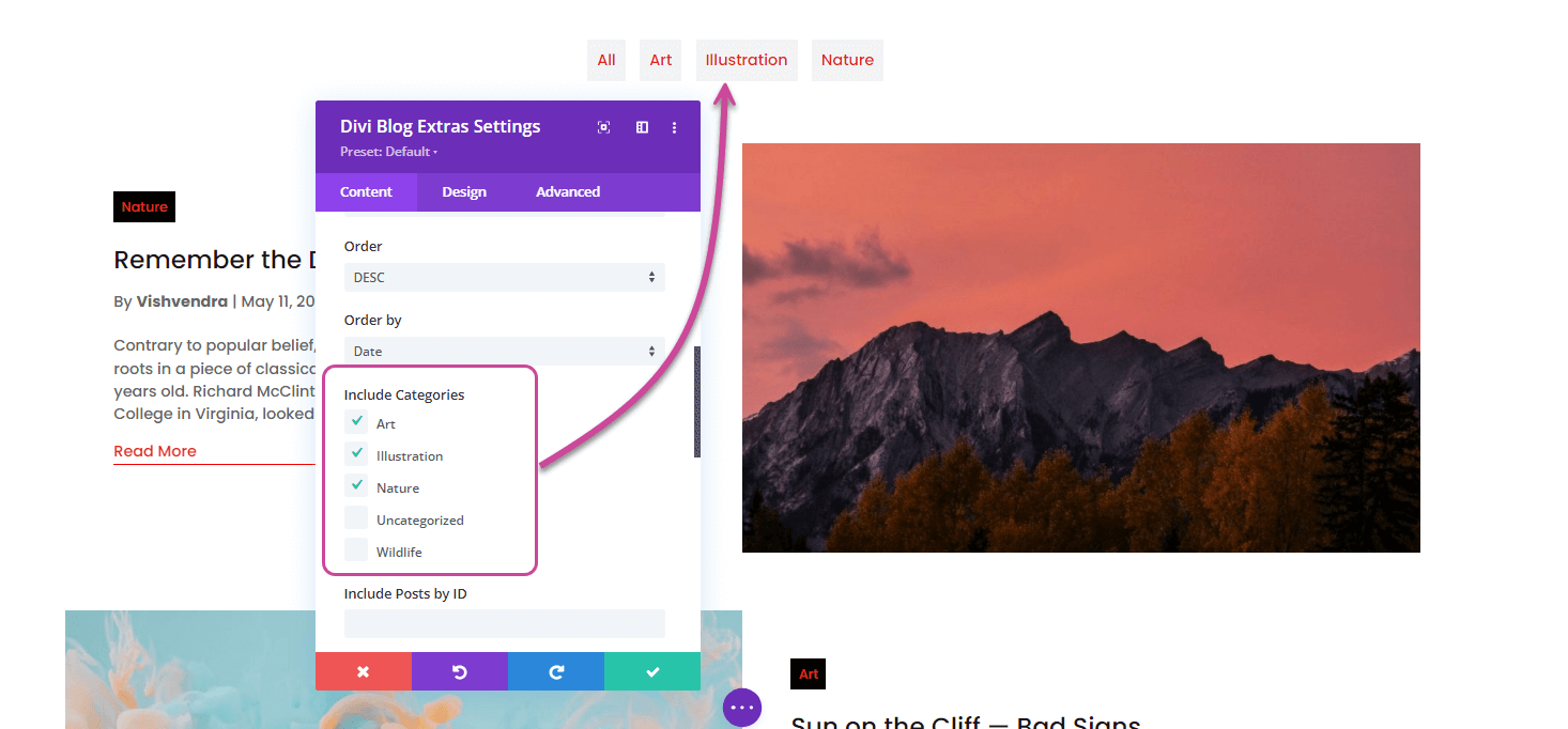 Divi Blog Extras settings