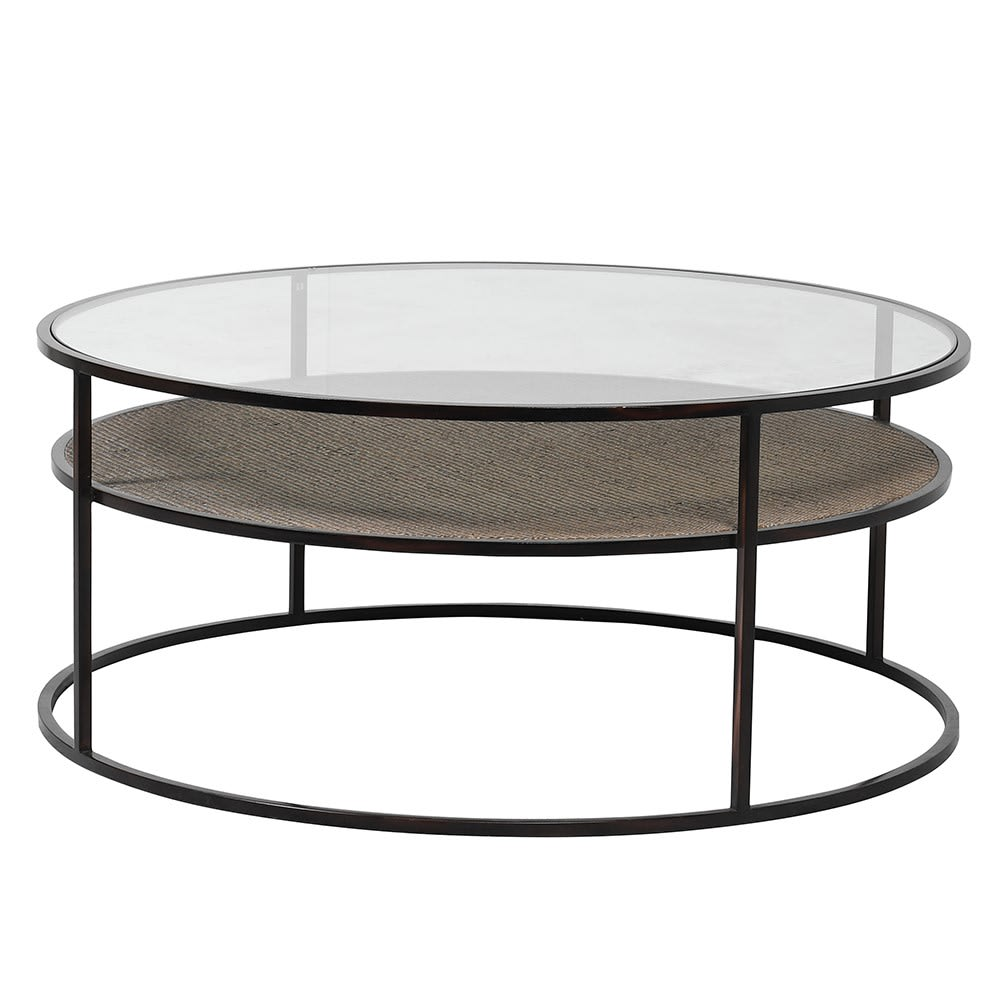 Round Rattan Round Coffee Table with Glass Top