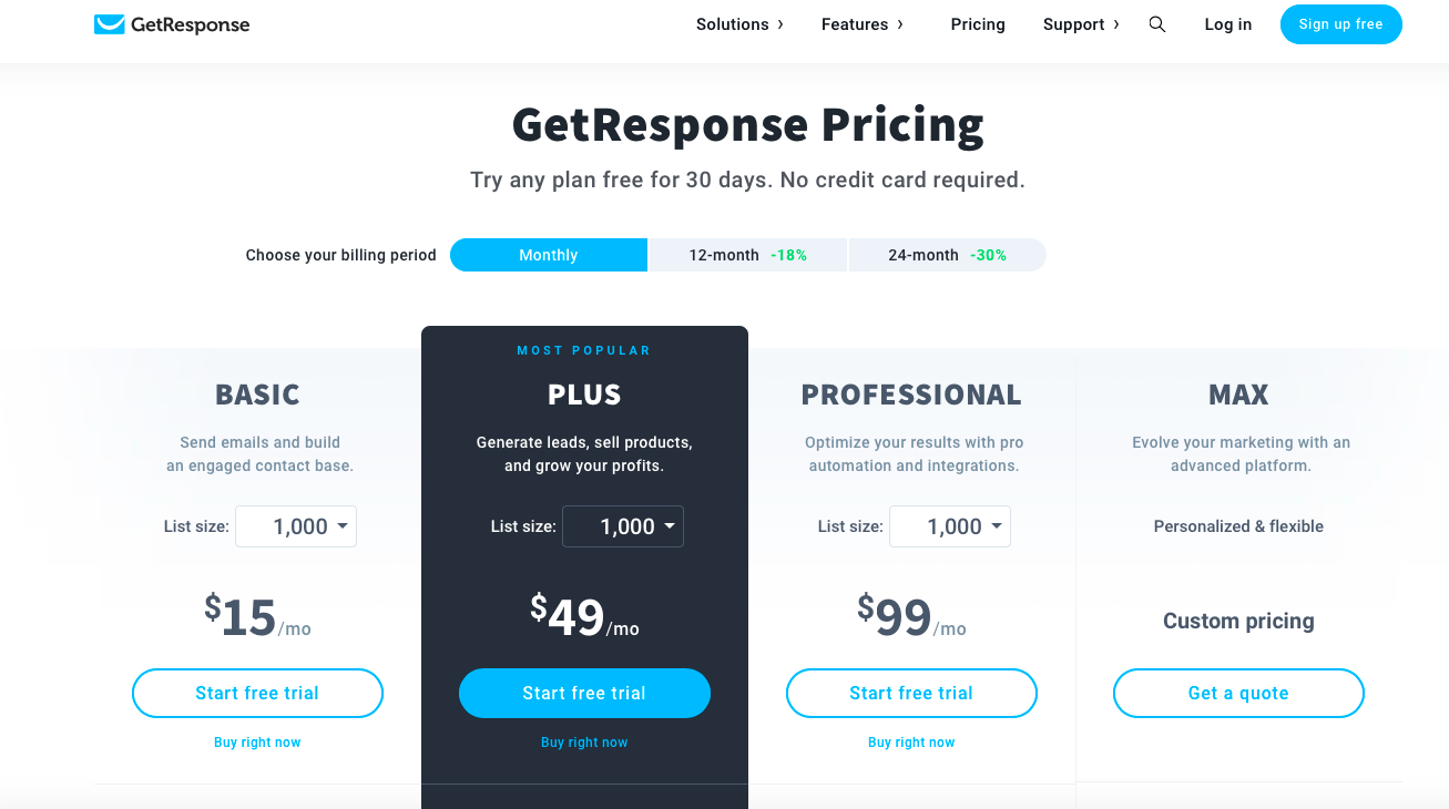 GetResponse Pricing