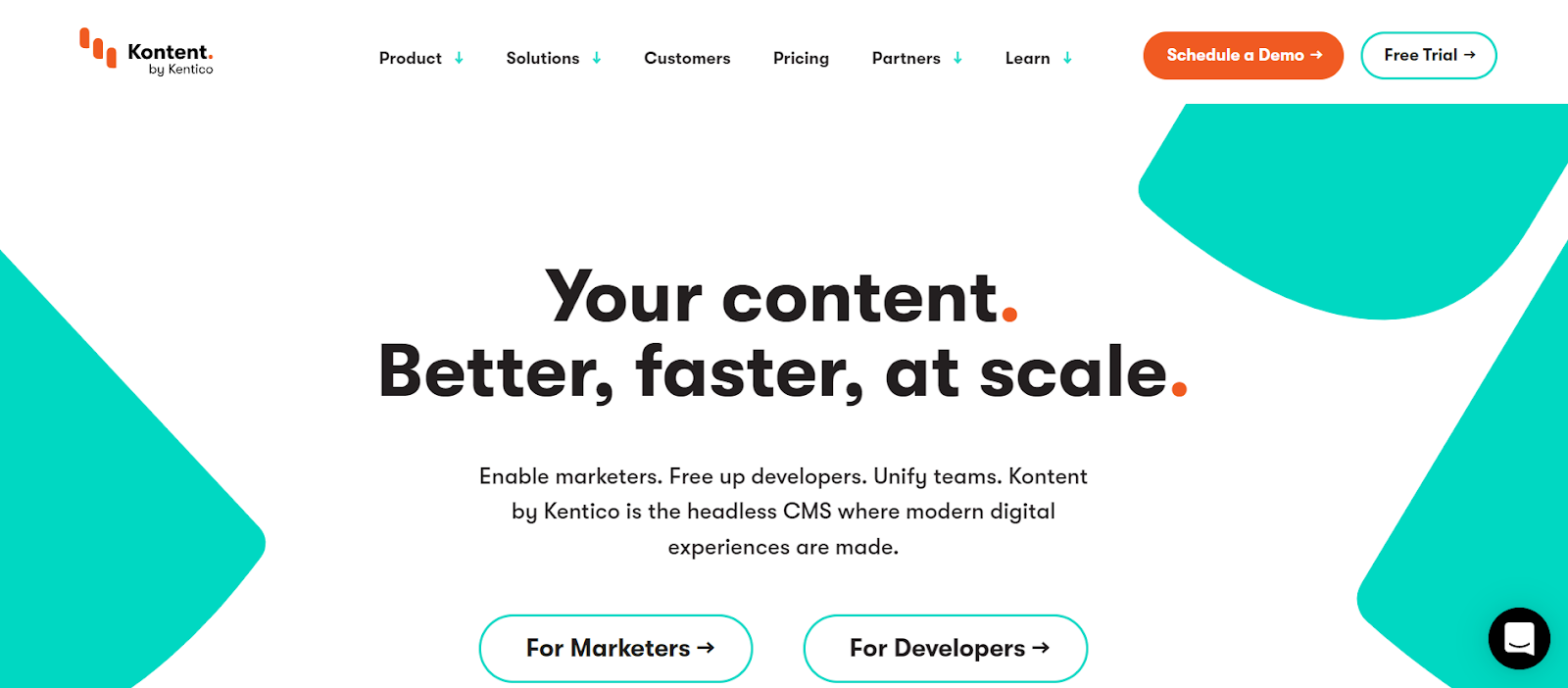 Homepage of Kentico Kontent headless commerce platform