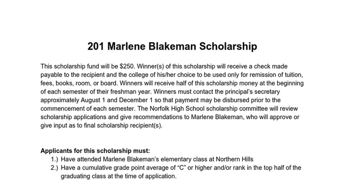 2017 Marlene Blakeman Scholarship