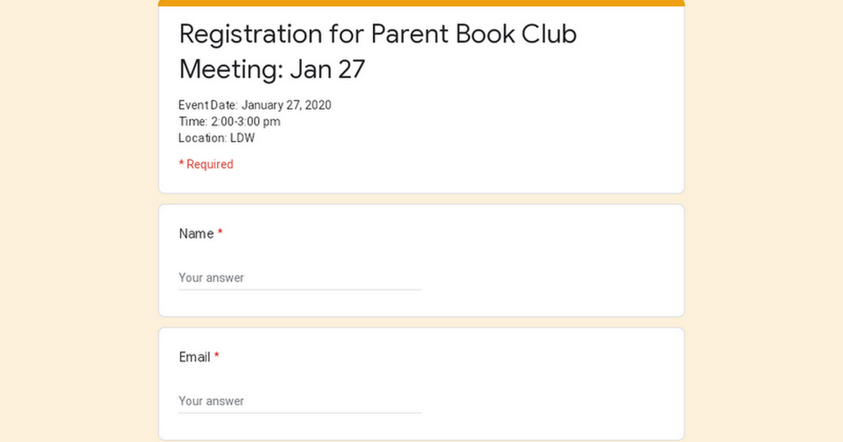 Registration for Parent Book Club Meeting: Nov 18