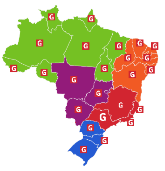 Imagem do mapa do Brasil e áreas em que o Gimba faz entregas