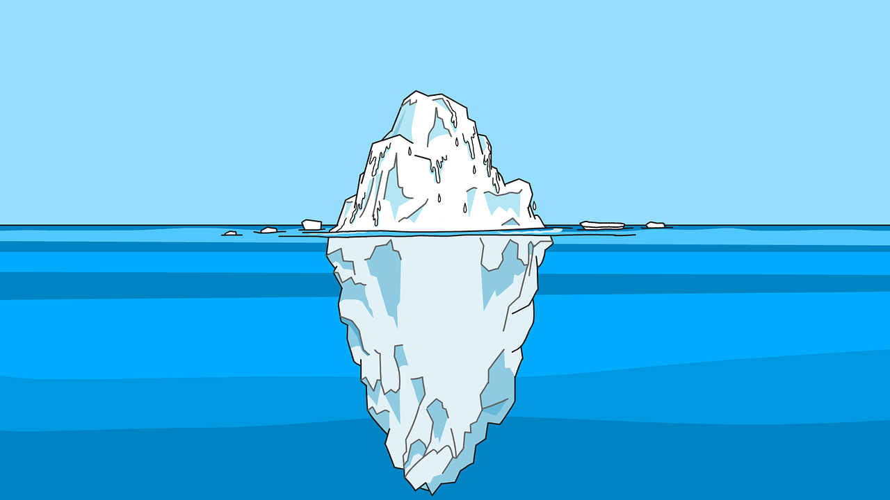 Animated Image of an Iceberg with maximum portion submerged beneath the surface of water