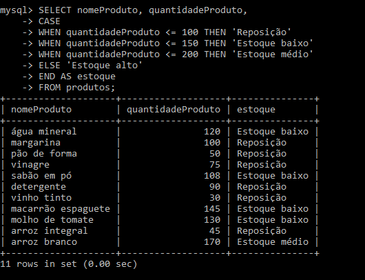 Execução SQL CASE com expressões múltiplas