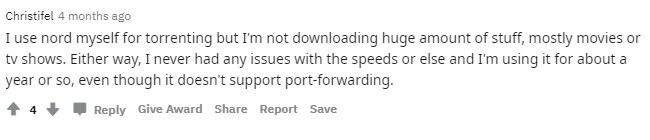 Reddit comments about torrenting with NordVPN
