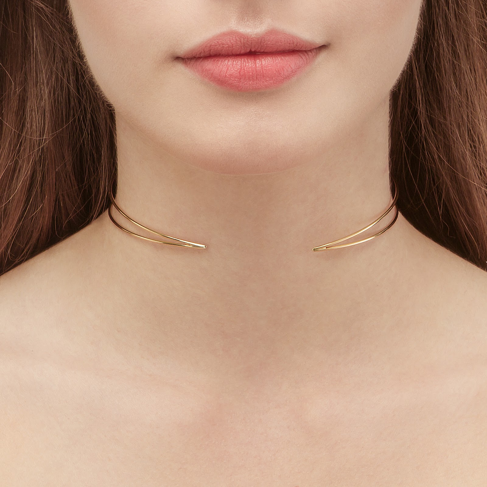 choker de ouro amarelo paralela duplo