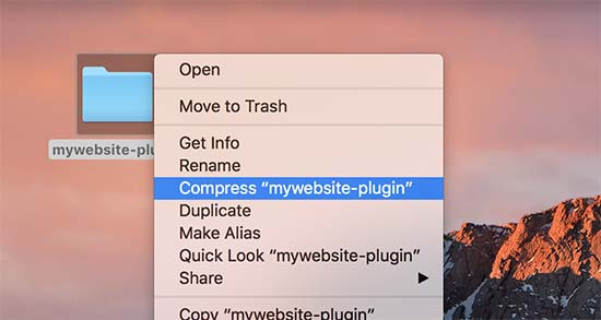 Criando uma pasta zip no Mac