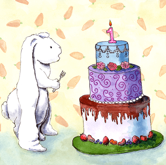 First Anniversary, bunny drawing, funny, illustration