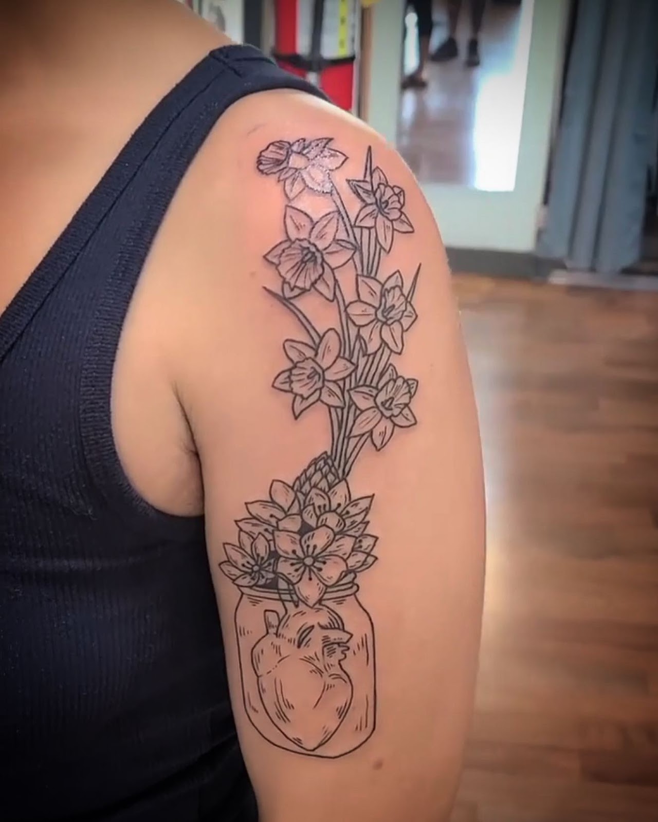 Flowers in Jar Classy Shoulder Tattoos Female
