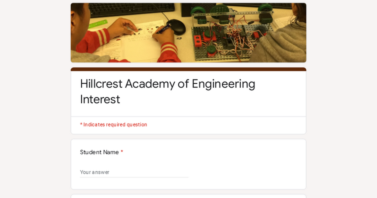 Hillcrest Academy of Engineering Interest