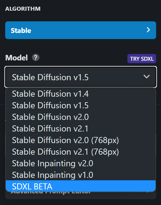 Stable Diffusion models available on NightCafe.