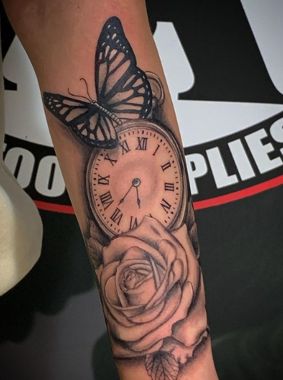 Clock And Rose Tattoo Designs | Brilliant Ideas