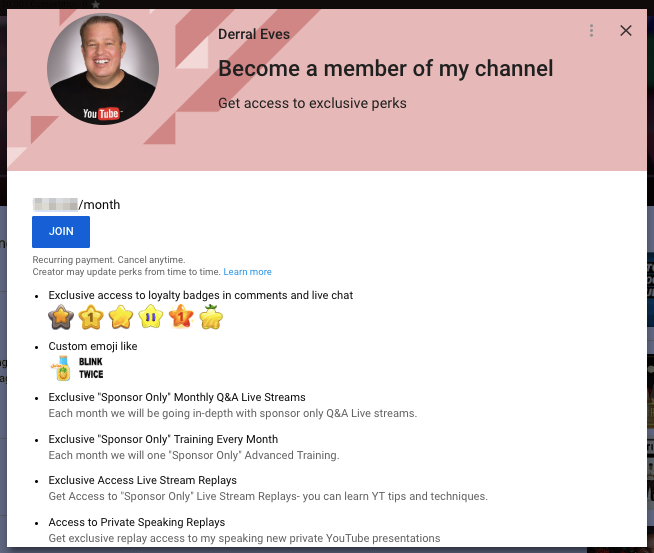 Channel memberships for creators by YouTube