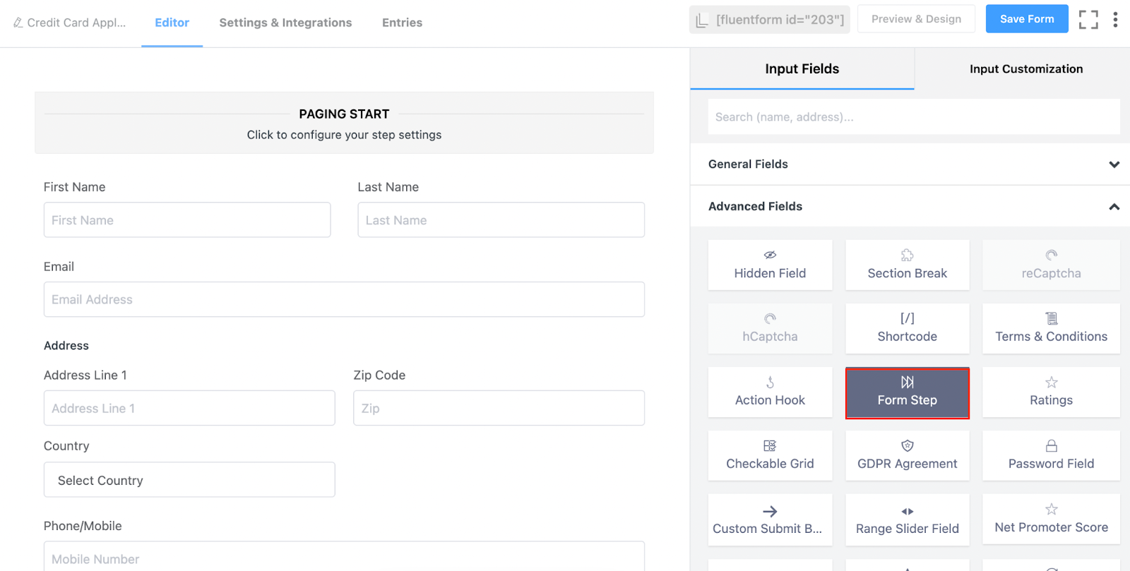 advanced fields, fluent forms