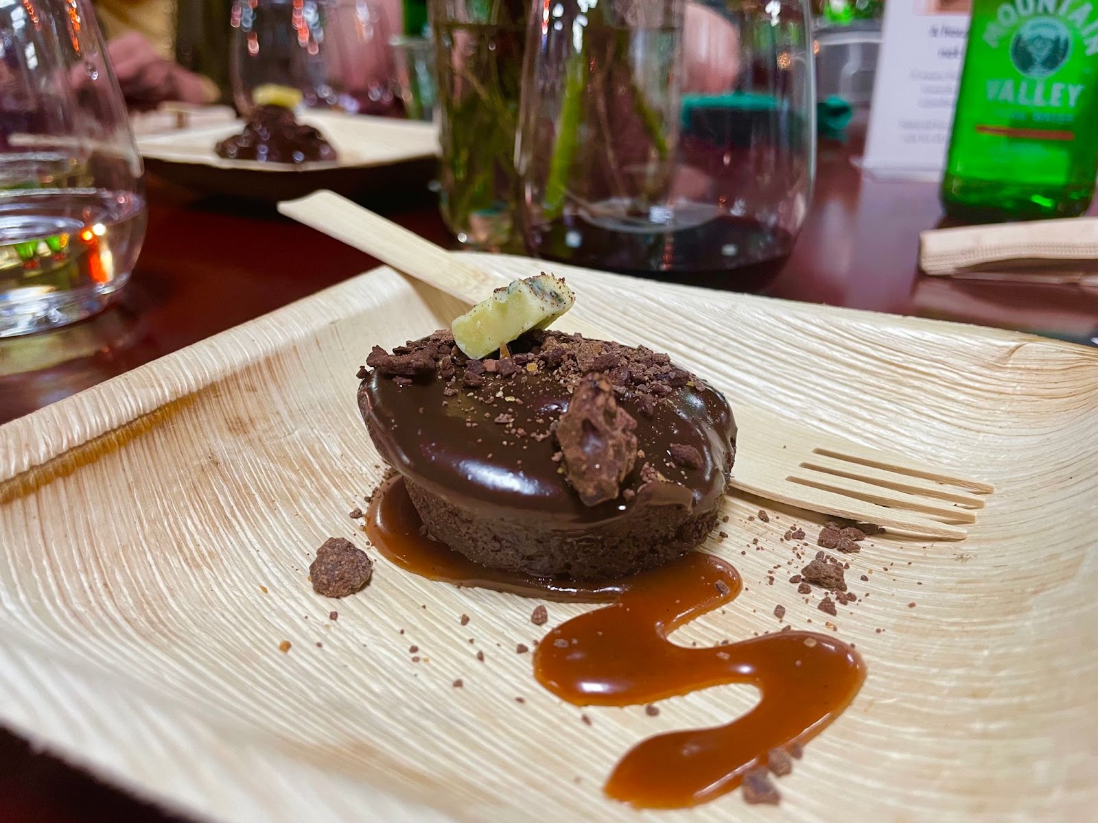 A wild ride: chocolate cake with blue cheese ganache, salted caramel, and a cocoa nib crumble from Agnes Rrestaurant + Cheesery in Pasadena.