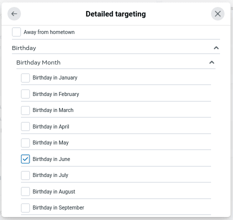 Detailed targeting of Facebook Birthday Discount Ad