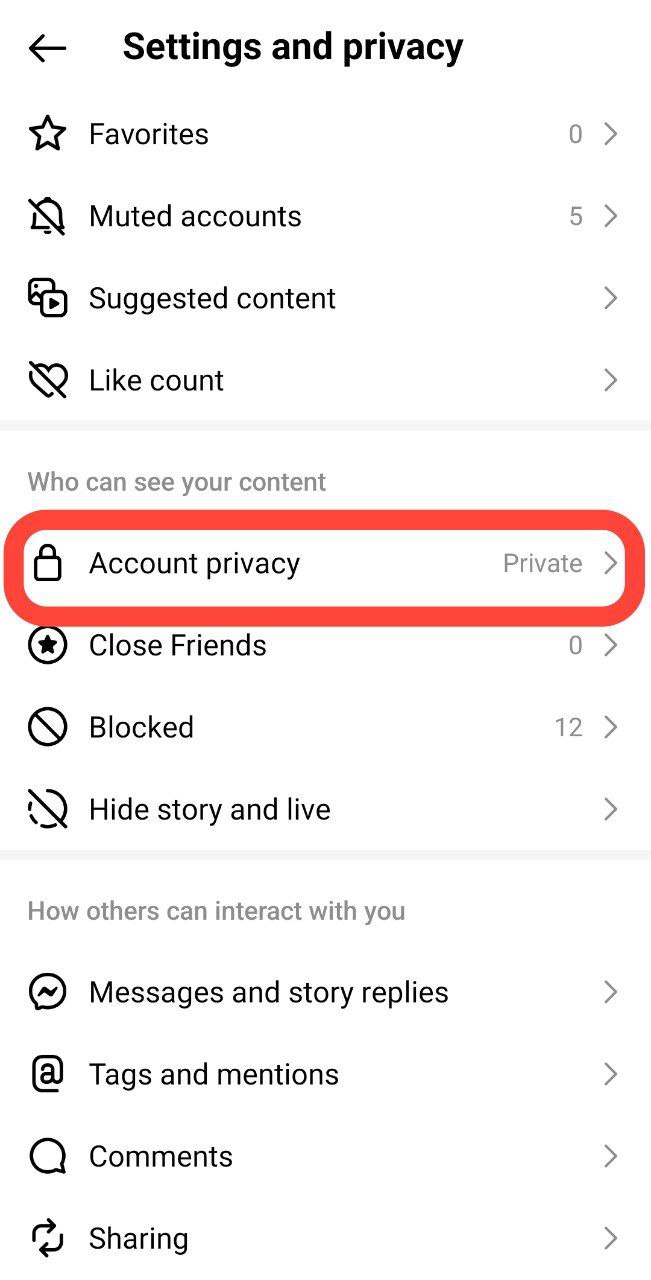 Account privacy - Instagram settings