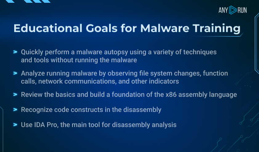 Goals of malware analysis training