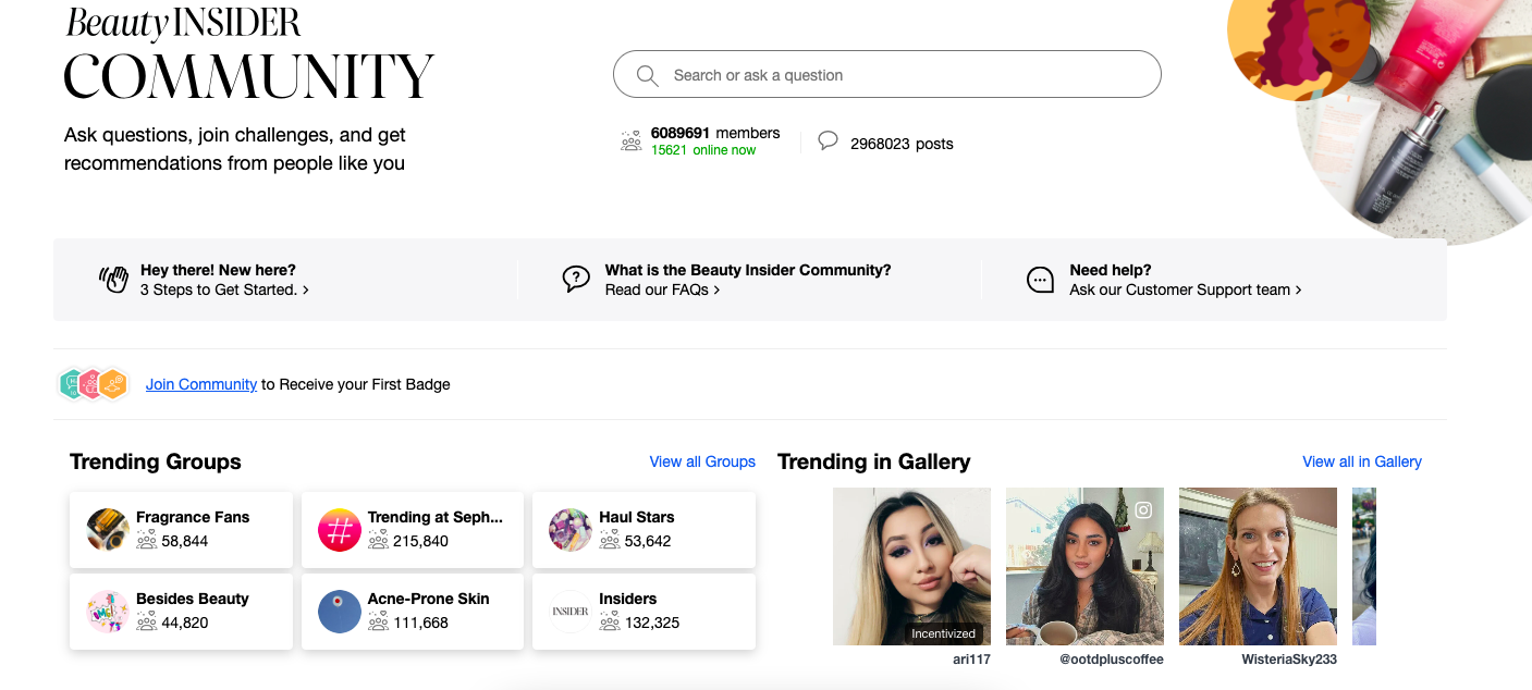 Screengrab of Sephora's Beauty Insider Community page.