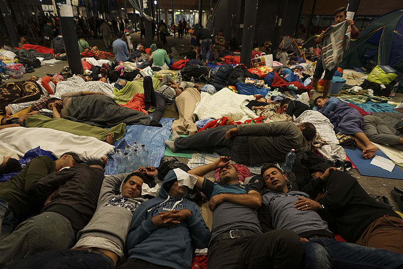 File:Syrian refugees having rest at the floor of Keleti railway station. Refugee crisis. Budapest, Hungary, Central Europe, 5 September 2015.jpg