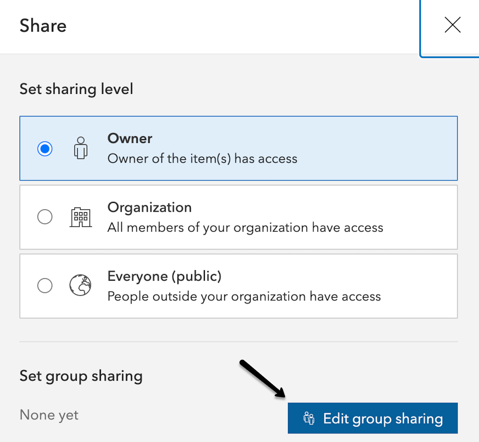 ArcGIS Online Sharing Permissions.