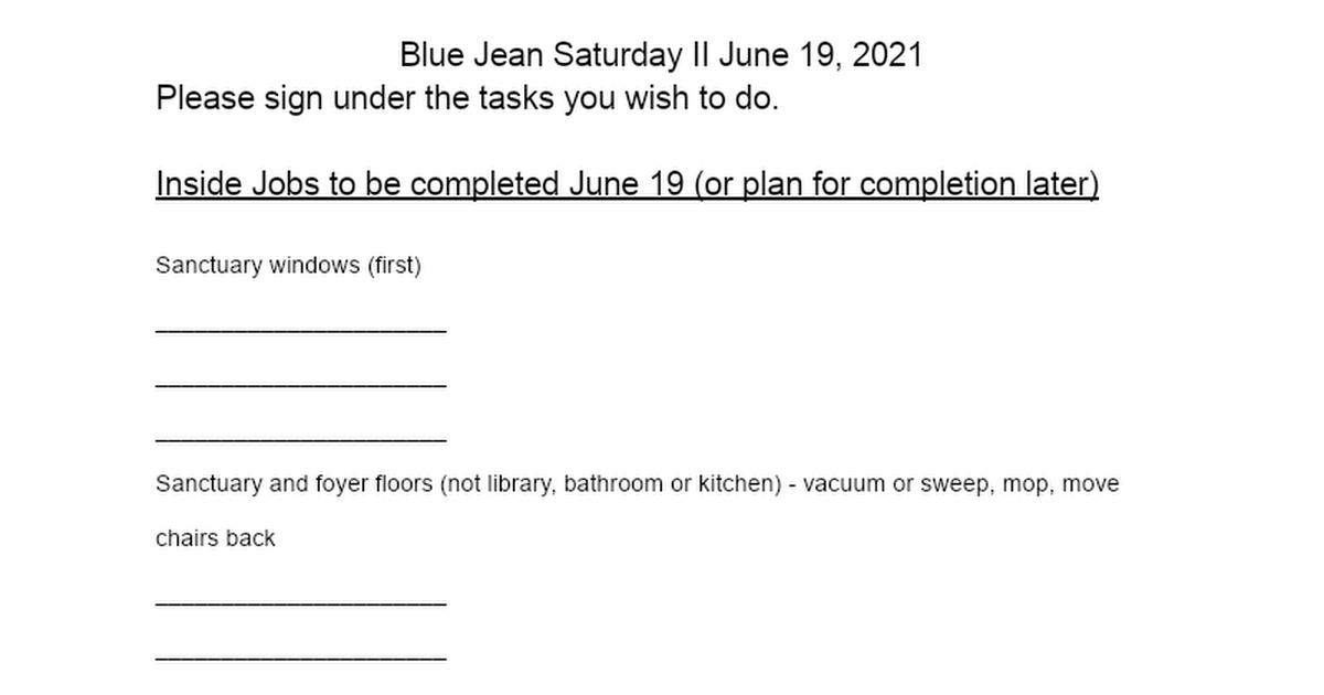 Blue Jean Saturday June 19