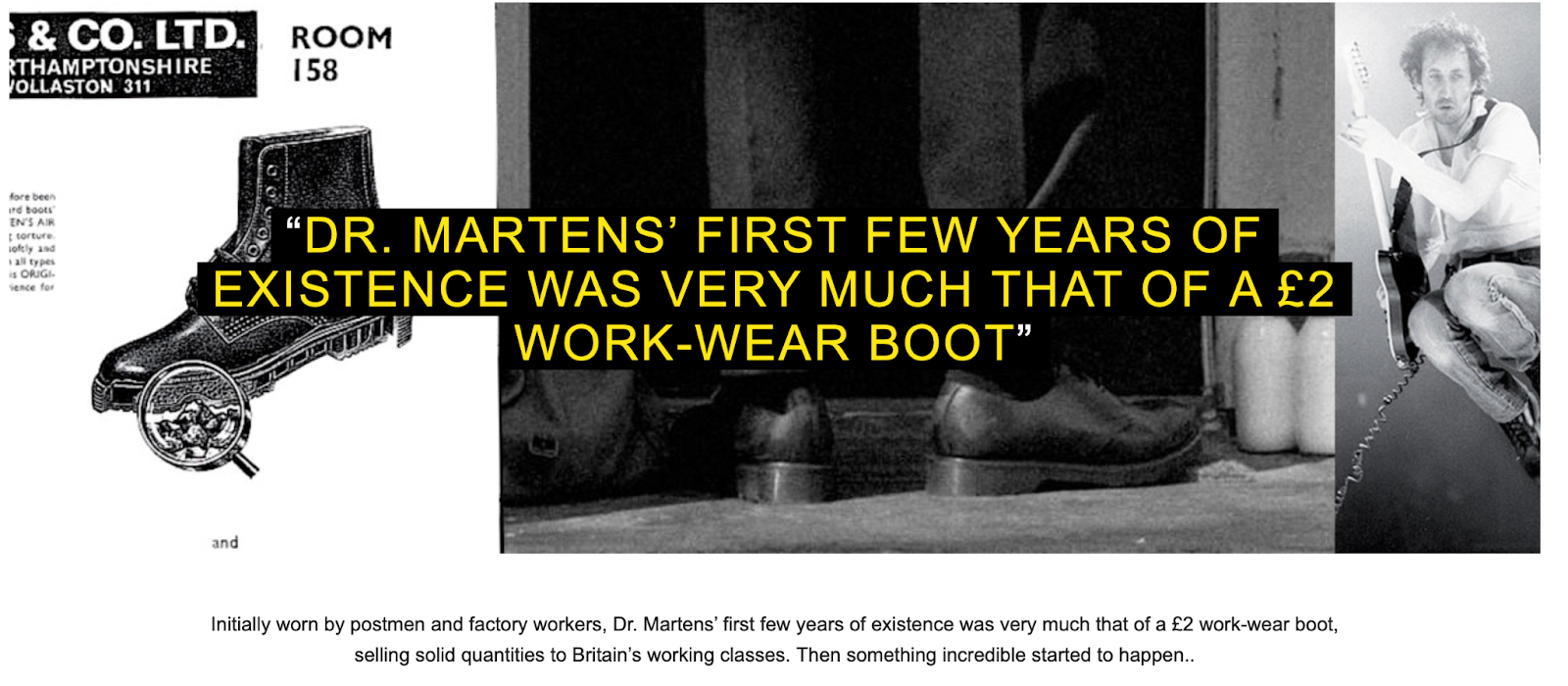 Screenshot of Dr. Martens' brand story referencing its history.