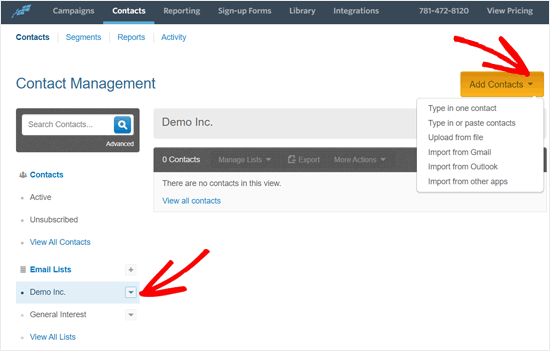 Adicionar contatos à sua lista de e-mail de contato constante