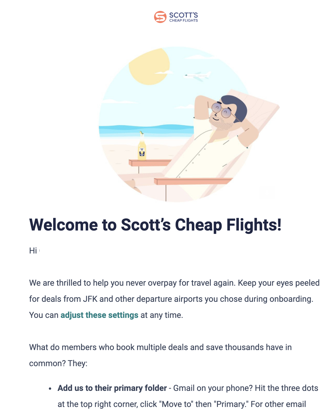  Scott’s Cheap Flights welcome email template