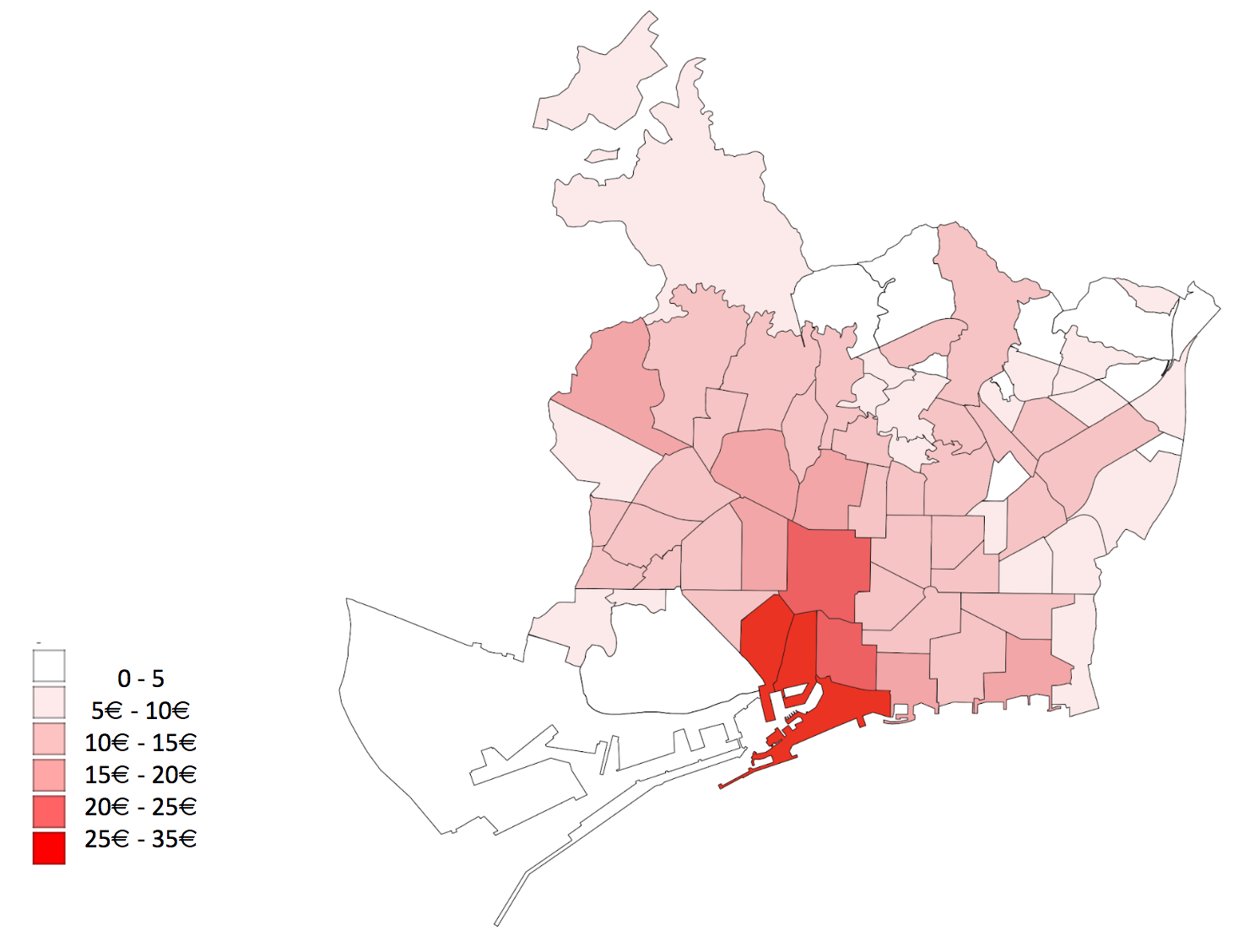 Mapa del preu de lloguer de locals comercials a Barcelona al 2021. Font: API.cat