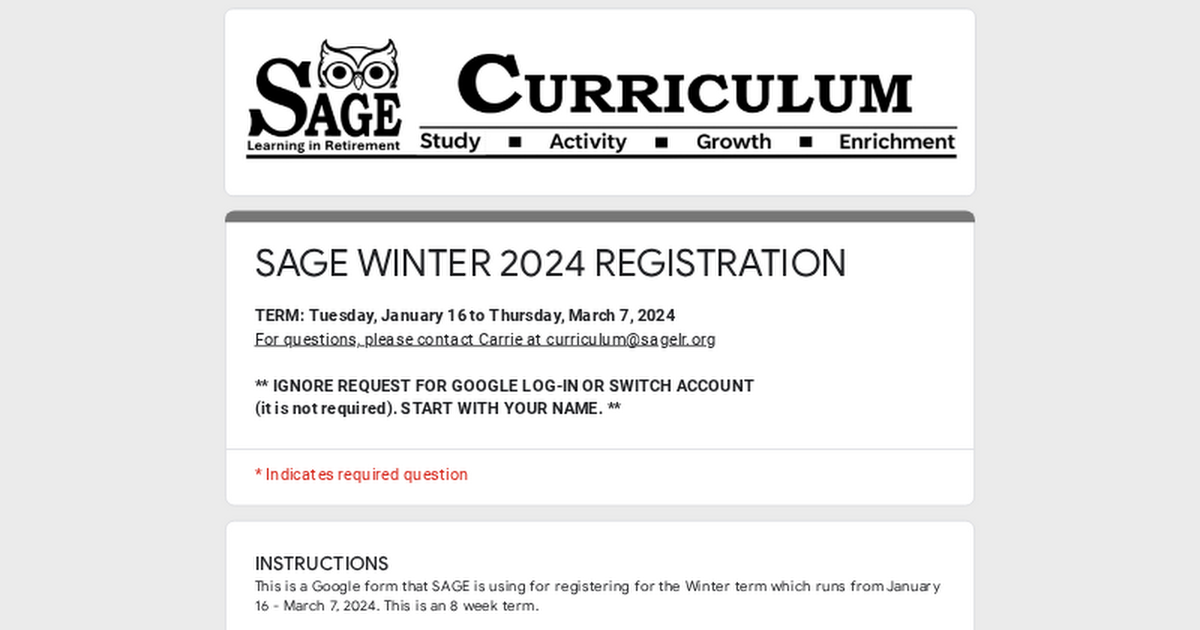 SAGE WINTER 2024 REGISTRATION