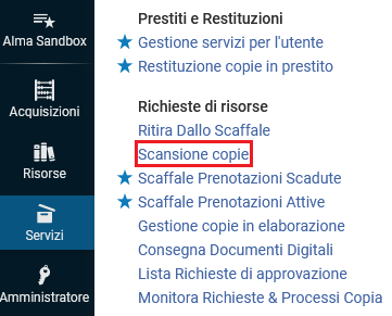 Funzione Scansiona copie del Dipartimento Circolazione