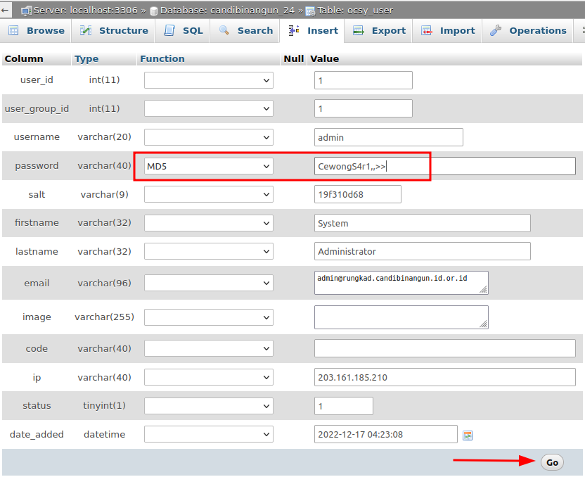 Reset Password Admin Opencart di Phpmyadmin