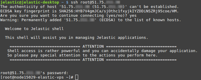 elastic vps ssh connection via public ip
