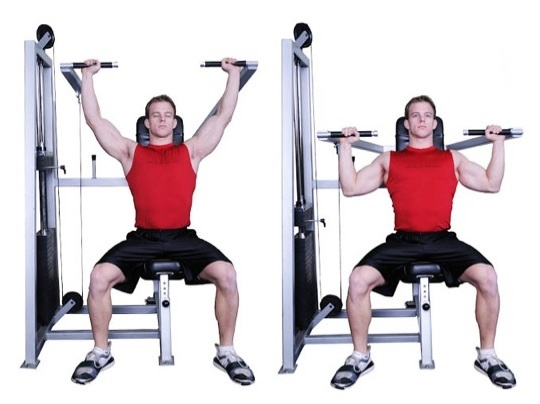 man performing a cable overhead press