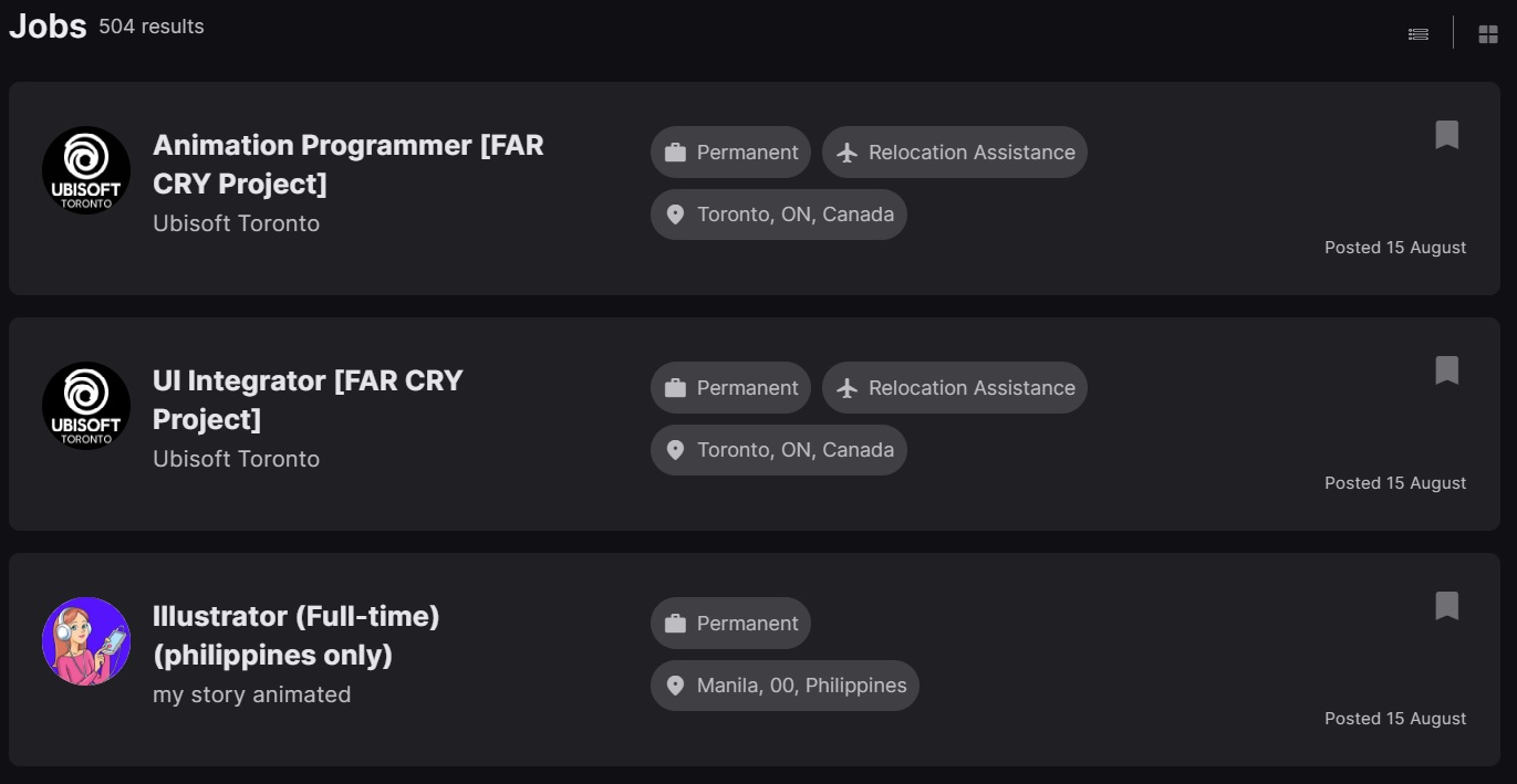 Раздел Jobs в ArtStation для поиска работы