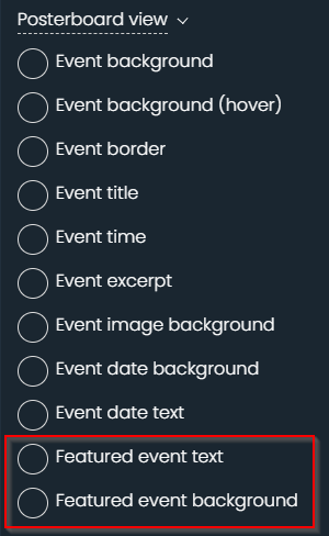 print screen of the design settings where you can change the color of a featured event