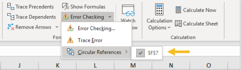 Click on the Circular References option under the Error Checking section of the Formulas tab