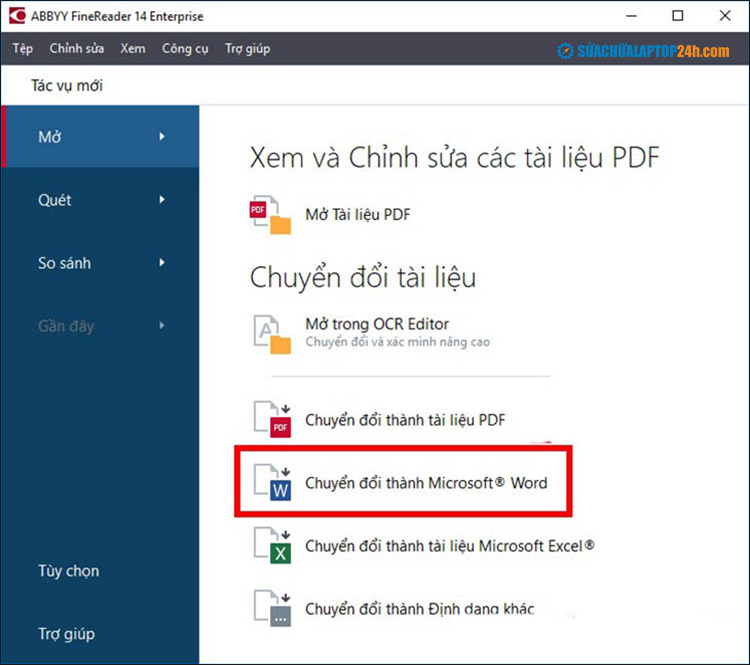 Tại giao diện chính chọn mục Chuyển đổi thành Microsoft Word