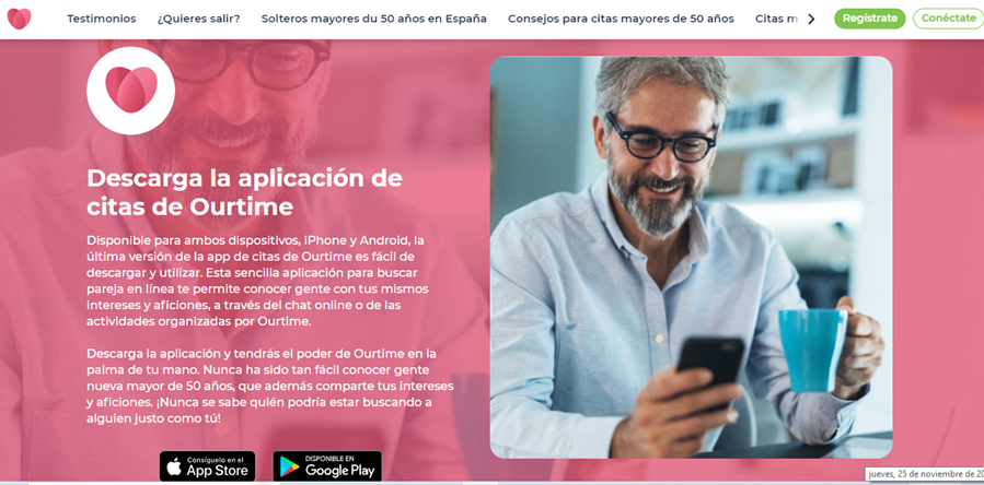 Imagen de una página de inicio de Ourtime