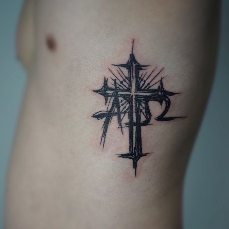 Cross Tattoo with Alpha and Omega