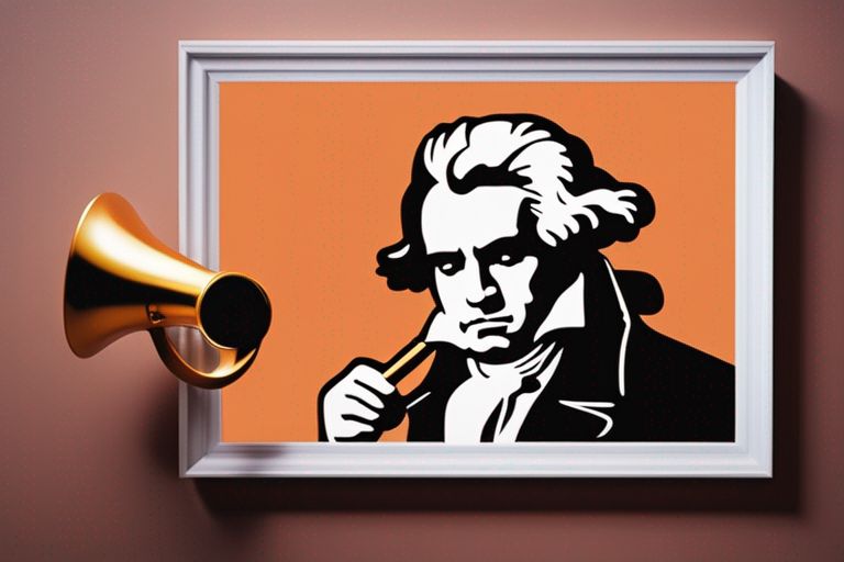A painting of Beethoven with his ear trumpet