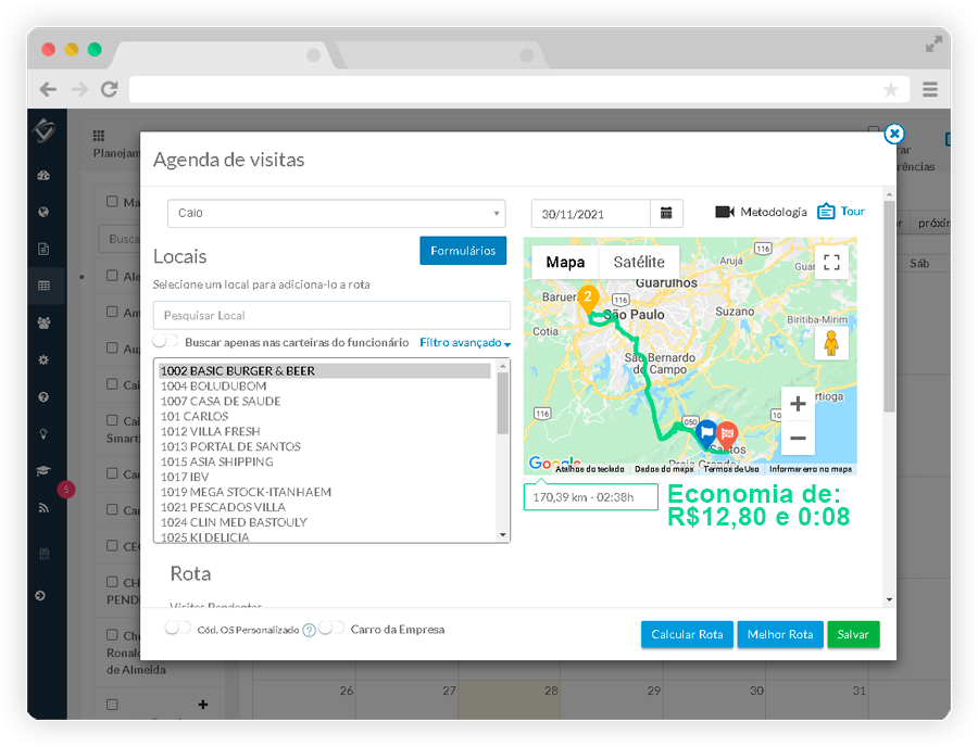 Melhor rota para turbinar as visitas das equipes externas