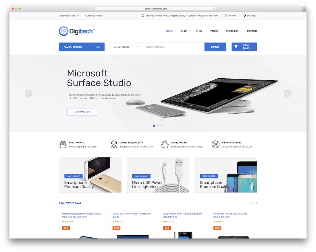tema de woocommerce de tecnología digitech