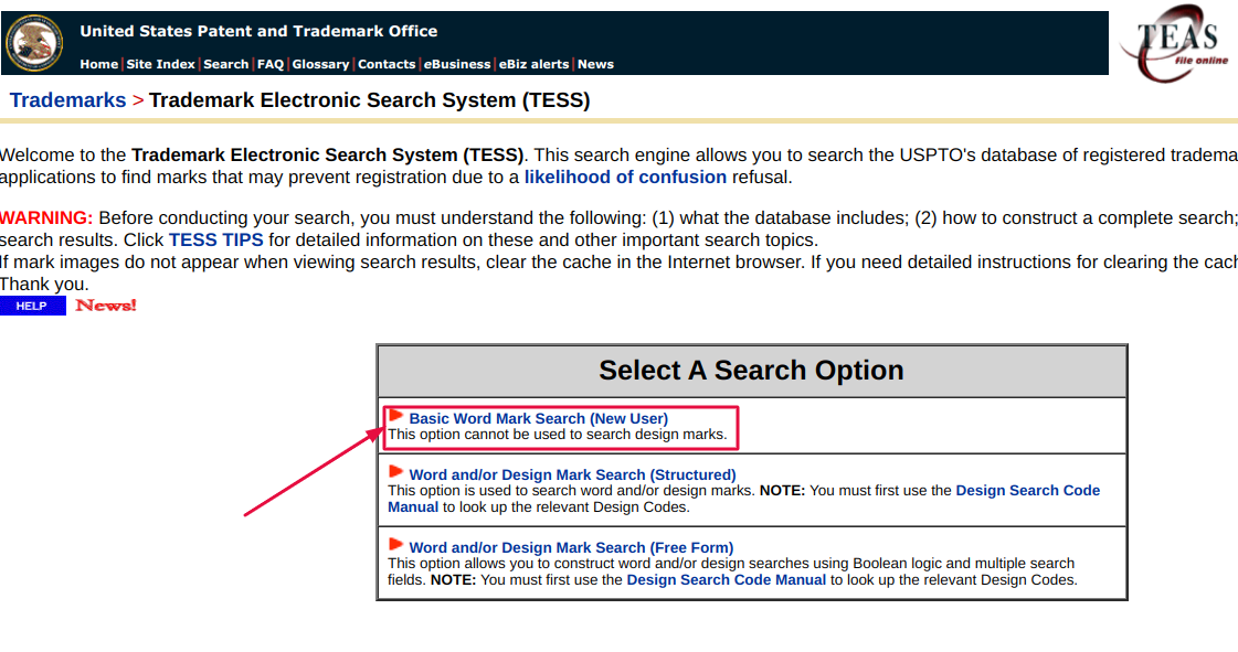 USPT trademark search for blog name